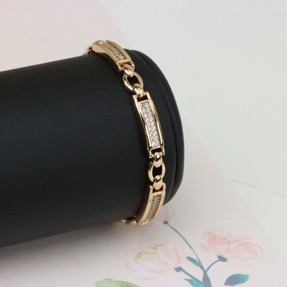 "Elegant Rose Gold Bracelet with Dazzling Rectangle CZ Panels, XPBL0952 - Picture 8 of 12